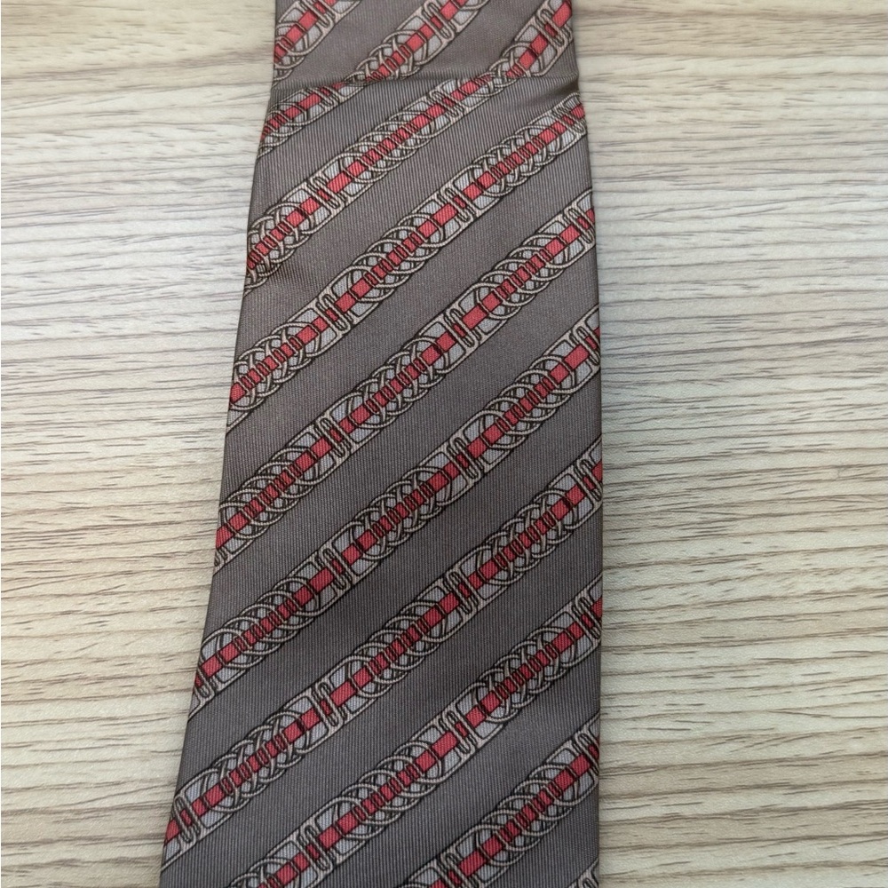 Hermes-Brown and Red Patterned Men's Tie